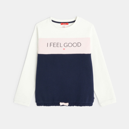 Avis Sweat-shirt à message I feel good blanc fille OKAIDI 1