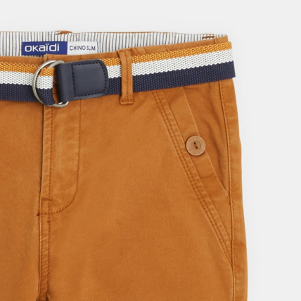 Avis Pantalon chino slim ceinturé en toile unie orange garçon OKAIDI 3