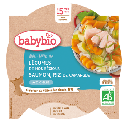 Avis Méli-Mélo de Légumes de nos régions Saumon & Riz de Camargue à l'Oseille Babybio 1