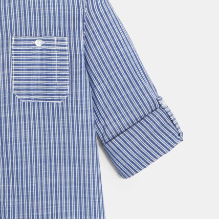 Avis Chemise effet lin col mao rayée bleue garçon OKAIDI 3