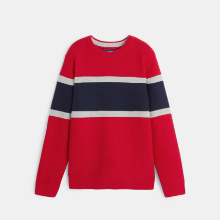 Avis Pull col rond à large rayure rouge garçon OKAIDI 1