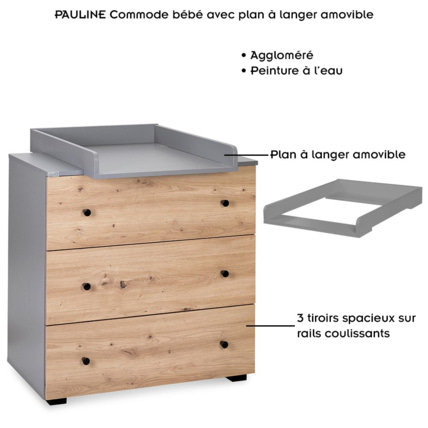 Avis Commode bébé avec plan à langer amovible PAULINE Mon Mobilier Design 2