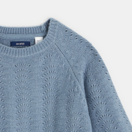 Avis Pull ajouré à manches bouffantes bleu fille OKAIDI 3