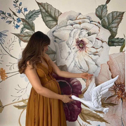 Avis Trophée mural enfant,  Cigogne en lin blanc Sevira Kids 2