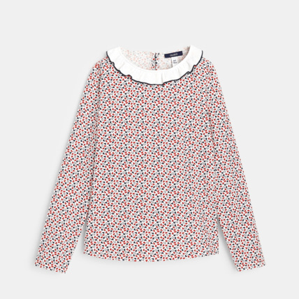 Avis T-shirt imprimé à col Claudine volanté bleu fille OKAIDI 1