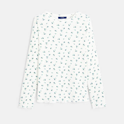 Avis T-shirt en jersey côtelé imprimé vert fille OKAIDI 1