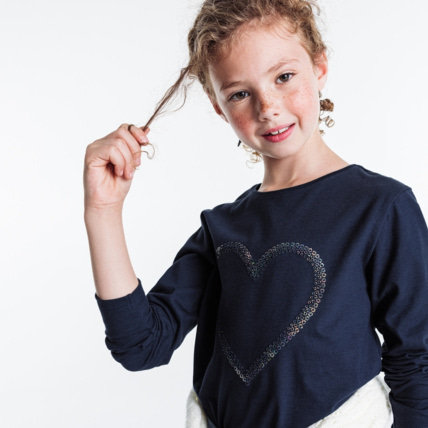 Avis T-shirt à motif en sequins bleu fille OKAIDI 1