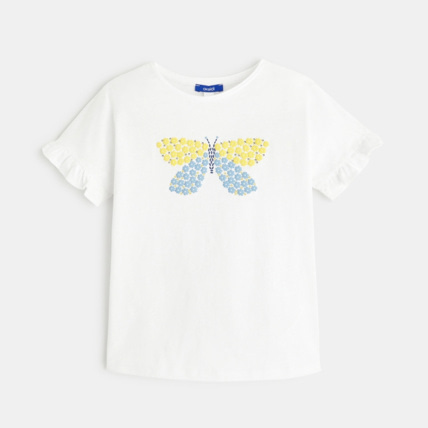 Avis T-shirt papillon fleurs relief blanc fille OKAIDI 2