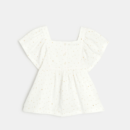 Avis Blouse à pois en gaze de coton blanche fille OKAIDI 3