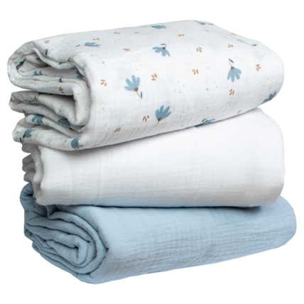 Avis Lot de 3 maxi langes, bleuet blanc et bleu Sevira Kids 1
