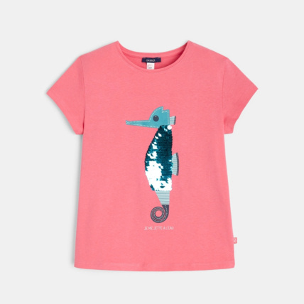 Avis T-shirt à sequins magiques Hippocampe rose fille OKAIDI 2