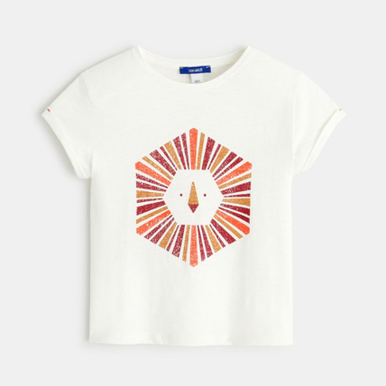 Avis T-shirt motif lion blanc fille OKAIDI 1