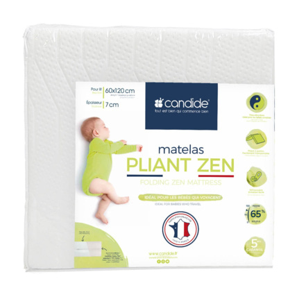 Avis Matelas bébé pliant 2 parties Zen déhoussable - 60x120cm CANDIDE 1