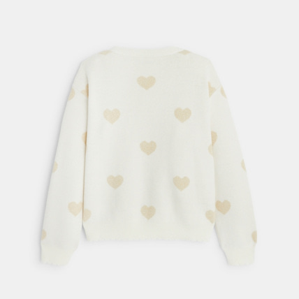 Avis Pull col rond motif cœurs blanc fille OKAIDI 4