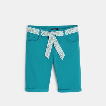 Avis Bermuda en toile et ceinture ruban vert fille OKAIDI 1