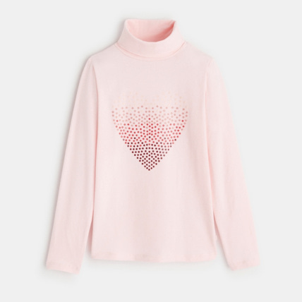 Avis T-shirt col roulé motif cœur rose fille OKAIDI 1