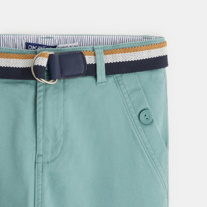 Avis Pantalon chino ceinturé en toile vert garçon OKAIDI 2
