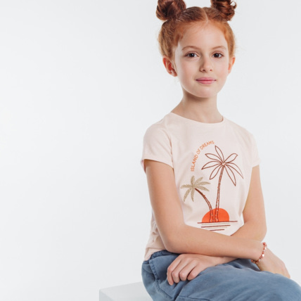 Avis T-shirt col rond à motif brodé rose fille OKAIDI 1