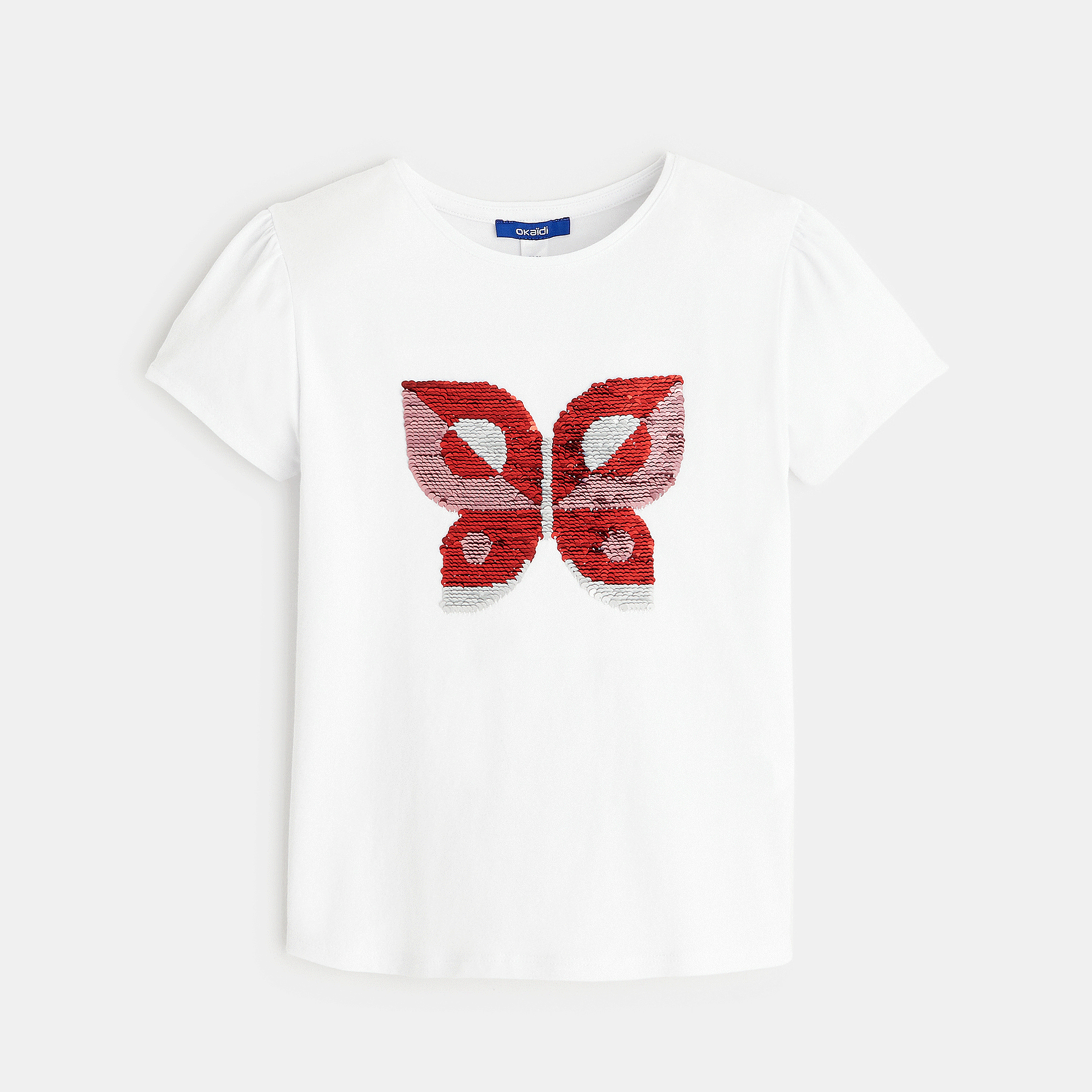 Avis T-shirt à sequins magiques motif papillon bleu fille OKAIDI 6