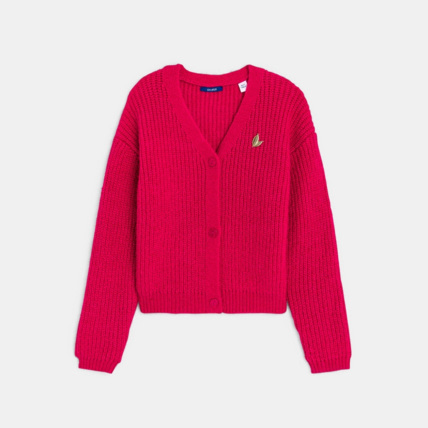 Avis Gilet côtelé col V + broche rose fille OKAIDI 1