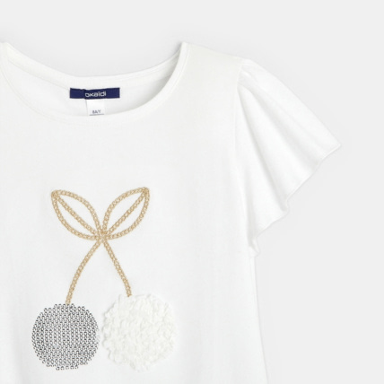 Avis T-shirt à sequins motif cerise blanc fille OKAIDI 3