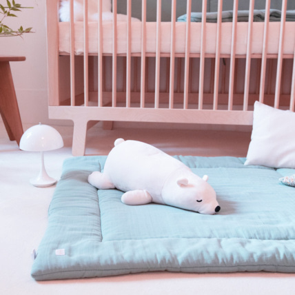 Avis Tapis de jeu bébé bio en gaze de coton vert sauge LUCIOLE ET CIE 2