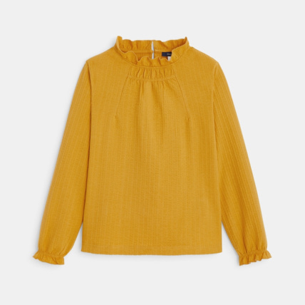 Avis Blouse unie à col volanté jaune fille OKAIDI 1