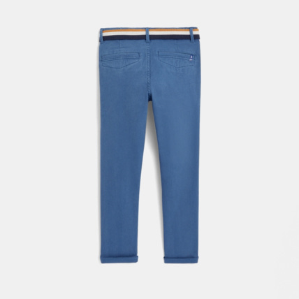 Avis Pantalon chino slim ceinturé en toile unie bleu garçon OKAIDI 4