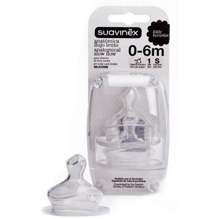 Avis Tétine physiologique en silicone à col large - Débit lent, 0-6 mois Suavinex 1