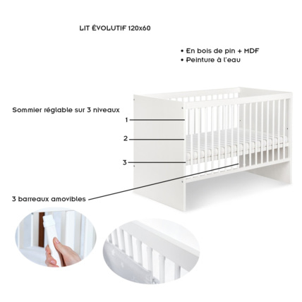 Avis Ensemble commode à langer + lit bébé évolutif DALIA Mon Mobilier Design 2