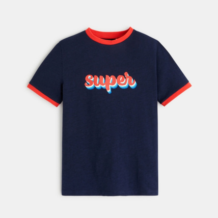 Avis T-shirt coton flammé à message bleu garçon OKAIDI 1