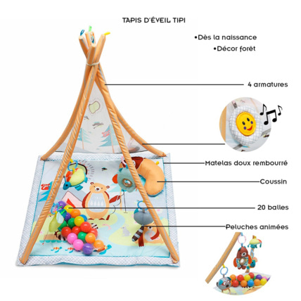 Avis Tapis d'éveil tipi bébé avec balles et coussin JUGAR PLASTIMYR 2