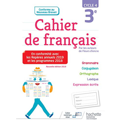Avis Cahier de français cycle 4 / 3e - éd. 2019 Hachette Éducation 1