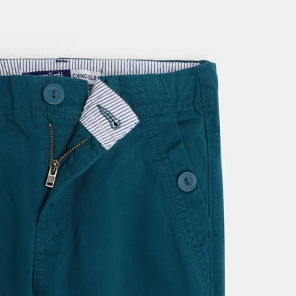 Avis Pantalon chino slim ceinturé en toile unie vert garçon OKAIDI 2
