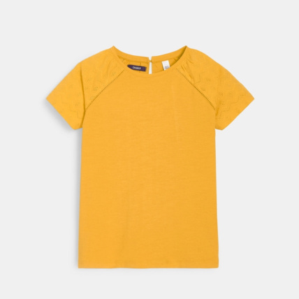 Avis T-shirt détail broderie anglaise jaune fille OKAIDI 1