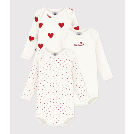 Avis Lot de 3 bodies manches longues cœur bébé en coton Petit Bateau 1
