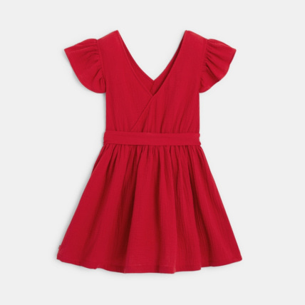 Avis Robe cache-coeur en gaze de coton rouge fille OKAIDI 3