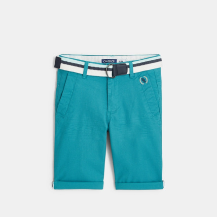 Avis Bermuda ceinturé en toile effet piqué turquoise garçon OKAIDI 1
