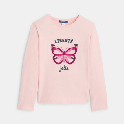 Avis T-shirt manches longues motif papillon rose fille OKAIDI 1