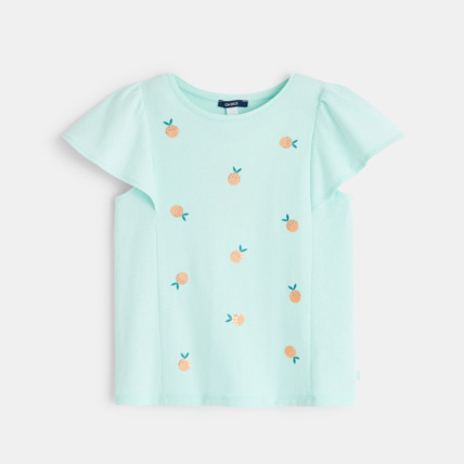 Avis T-shirt manches courtes broderies Ananas turquoise fille OKAIDI 1