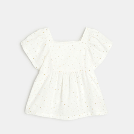 Avis Blouse à pois en gaze de coton blanche fille OKAIDI 1