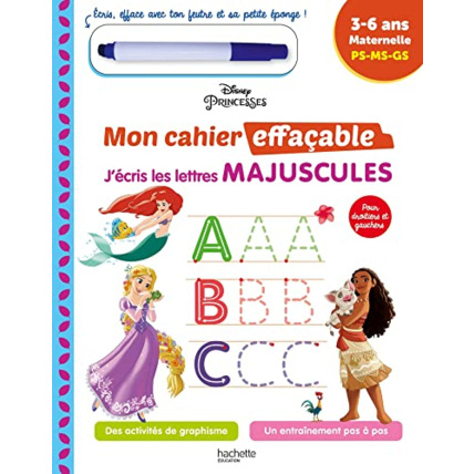 Avis Disney - Princesses Mon cahier effaçable - J'écris les lettres majuscules  (3-6 ans) Hachette Éducation 1