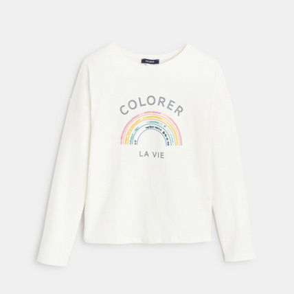 Avis T-shirt à message "colorer la vie" blanc fille OKAIDI 1