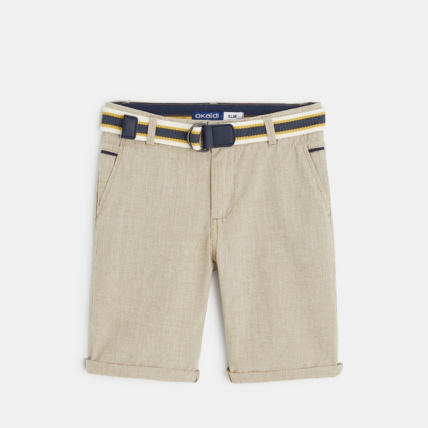 Avis Bermuda slim en coton et lin marron garçon OKAIDI 1