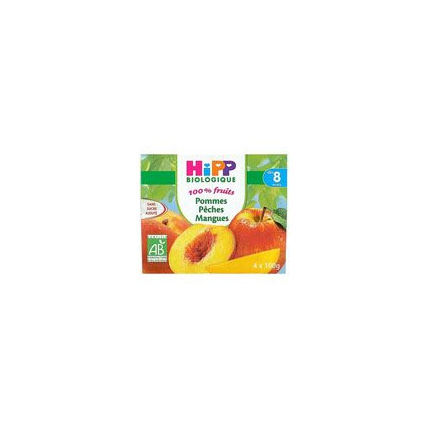 Avis Pommes Pêches Mangues 100% fruits - 4 coupelles x 100g - 8 mois HIPP 1