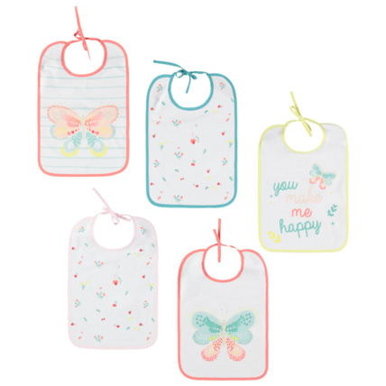 Avis Lot de 5 bavoirs à motifs fantaisie et papillons colorés Prémaman 1