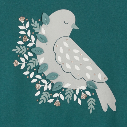 Avis T-shirt à motif brodé oiseau vert fille OKAIDI 3