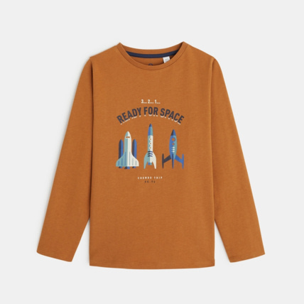 Avis T-shirt manches longues imprimé espace orange garçon OKAIDI 1