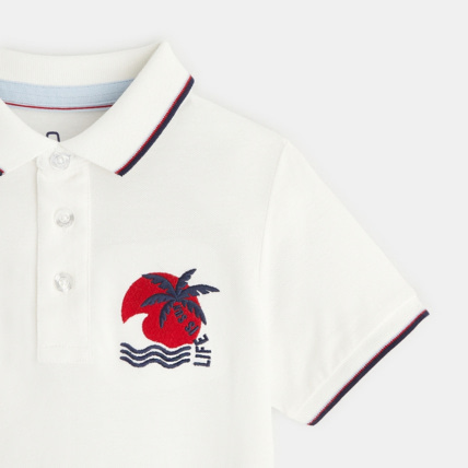 Avis Polo en jersey piqué motif palmier blanc garçon OKAIDI 3