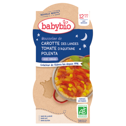 Avis Bonne Nuit Mousseline Carotte des Landes Tomate & Polenta à l'Origan Babybio 1